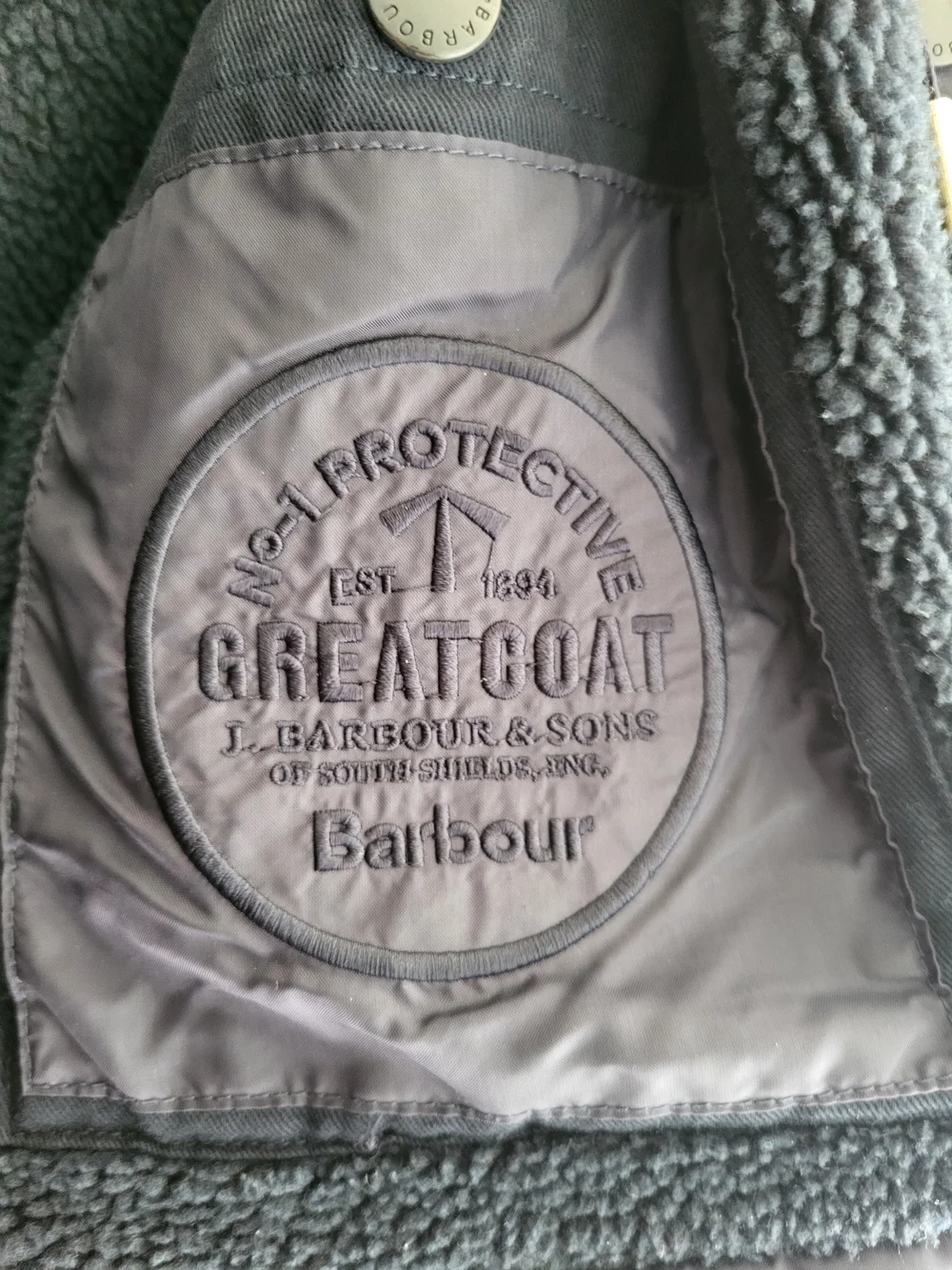 Barbour Barkston Greatcoat Fleece Lined Wool Navy Blue Jacket Size L - Picture 6 of 9